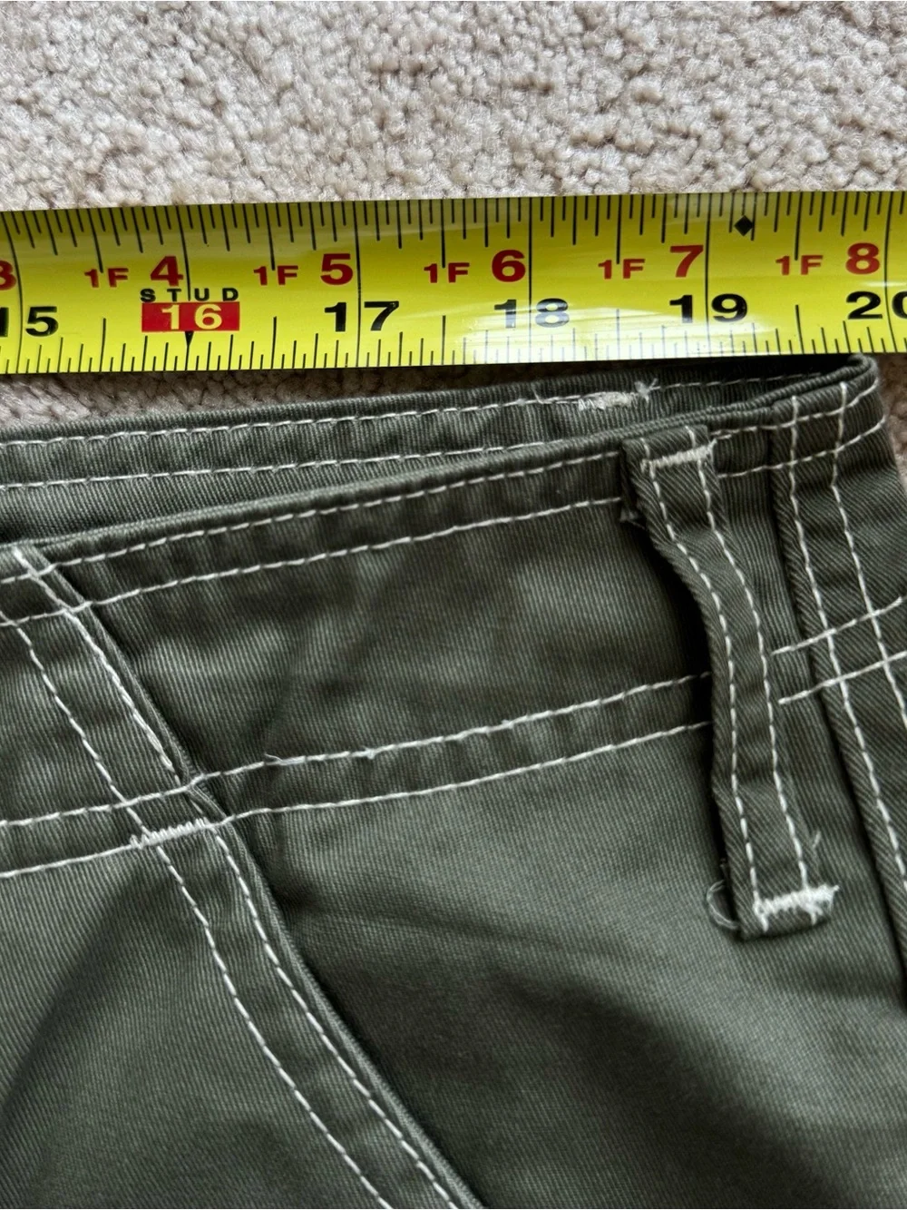 True Religion Olive Green White Stitch Cargo Pants Mens Labeled 36 “ actual 40”